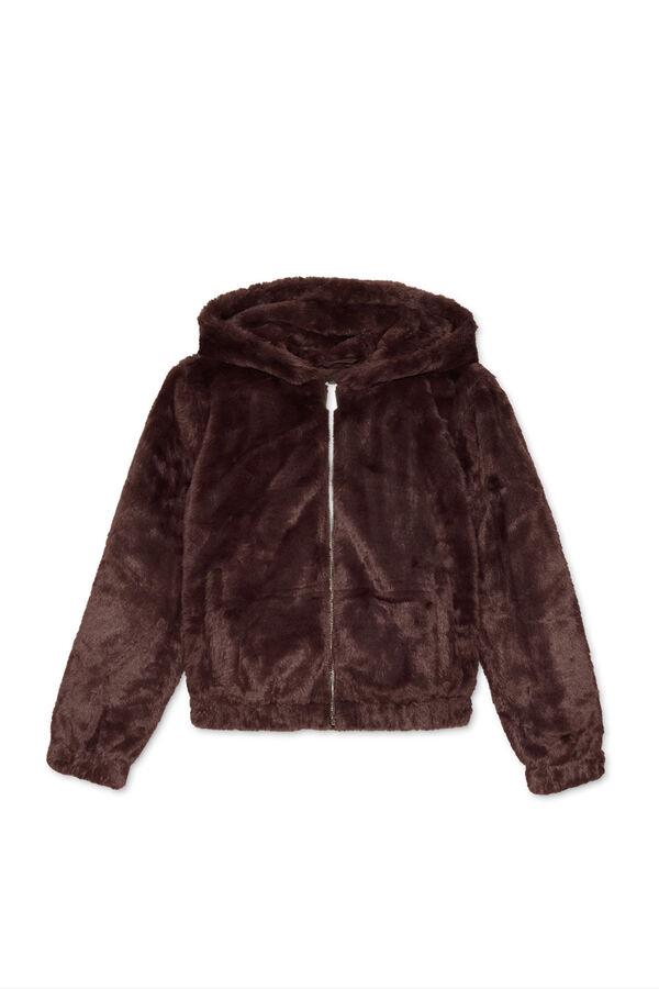 Inside Cazadora Pelo Con Capucha marr&oacute;n