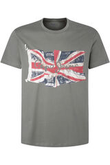 Springfield Kurzarm-Shirt für Herren Pepe Jeans mit Flaggen-Print.  Grau