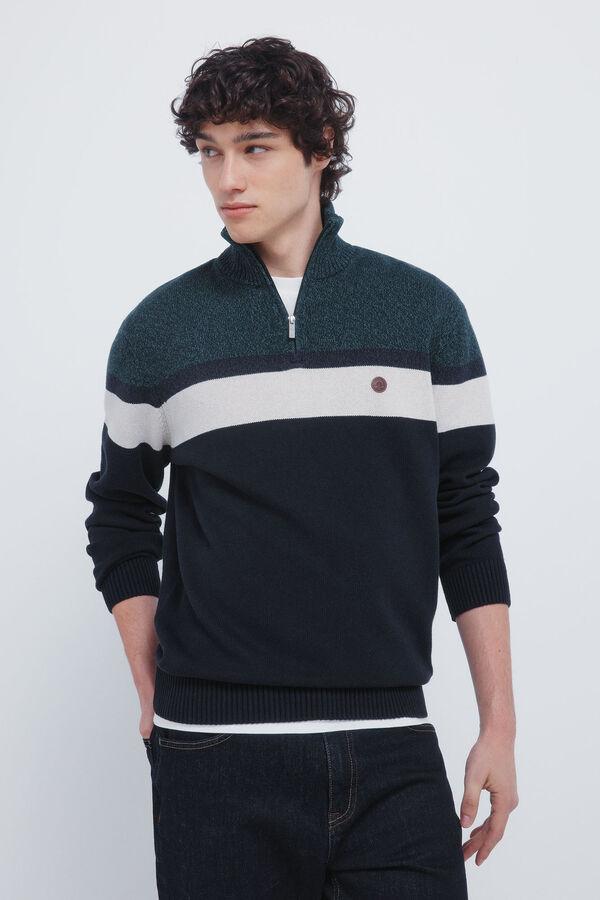 Springfield Color block zip fastening jumper green