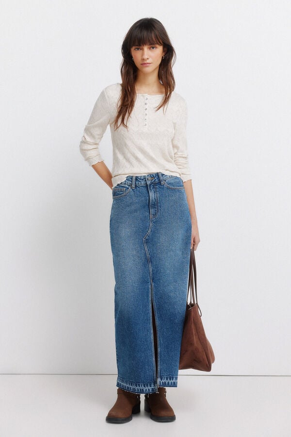 Springfield Denim midi skirt blue