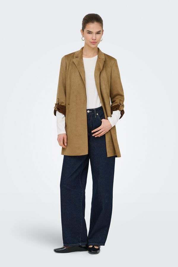Only Midi faux suede coat nude