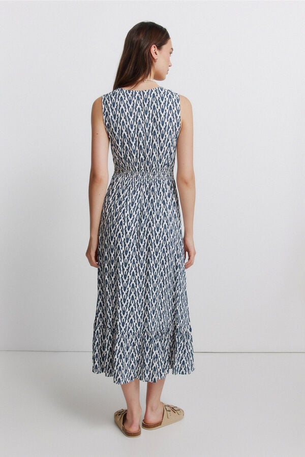 Springfield Crochet linen midi dress printed