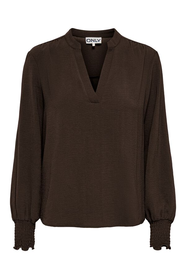 Only Blusa manga larga frunces marr&oacute;n
