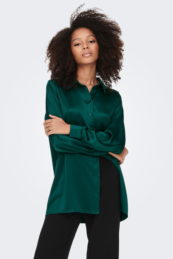 Only Oversized satin shirt green