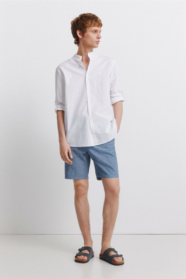 Springfield Linen mandarin collar shirt white