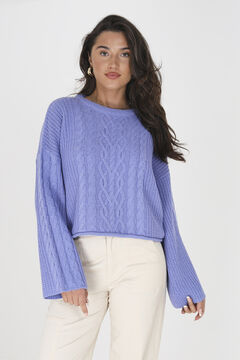 Springfield Cropped cross-knit jumper with wide sleeves blue
