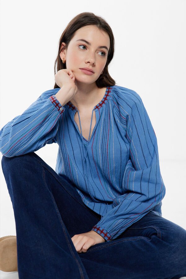 Springfield Striped textured boho blouse indigo blue