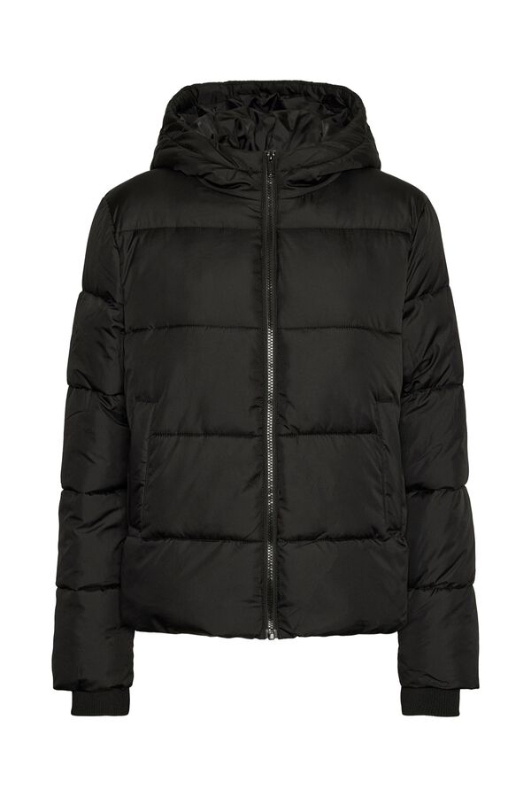 Pieces Puffer short coat with hood black