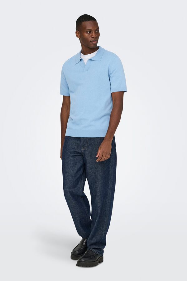 Only & Sons Polo de punto manga corta azul