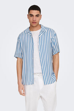 Springfield Striped shirt with short sleeves steel blue