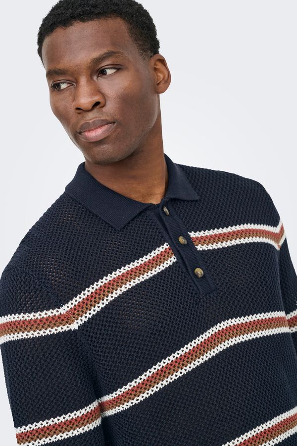 Only & Sons Strick-Poloshirt Blau