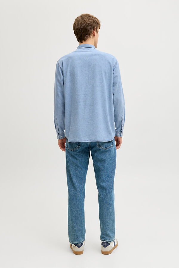 JJ REBEL Camisa de algod&atilde;o de manga comprida relaxed azul