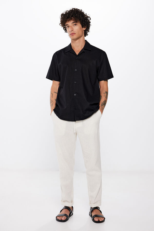 Springfield Linen shirt with short sleeves black
