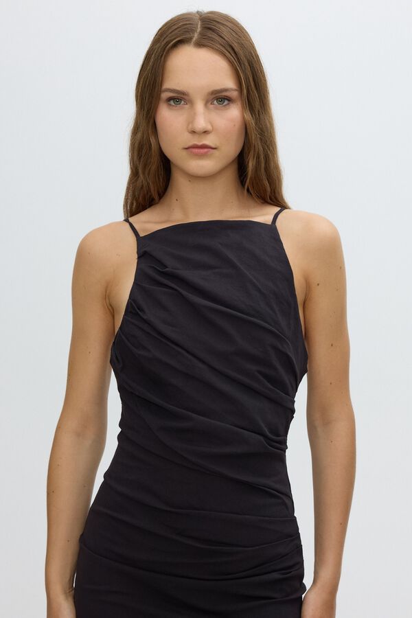 Inside Ruched halterneck midi dress black