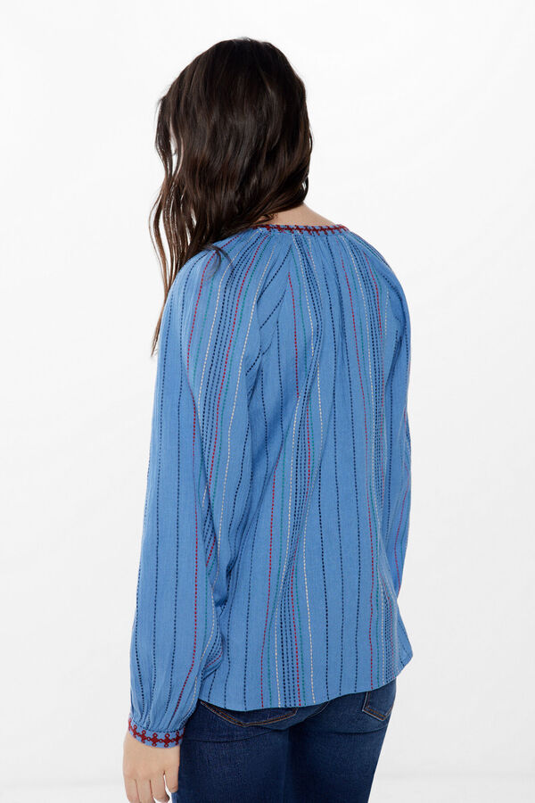 Springfield Striped textured boho blouse indigo blue