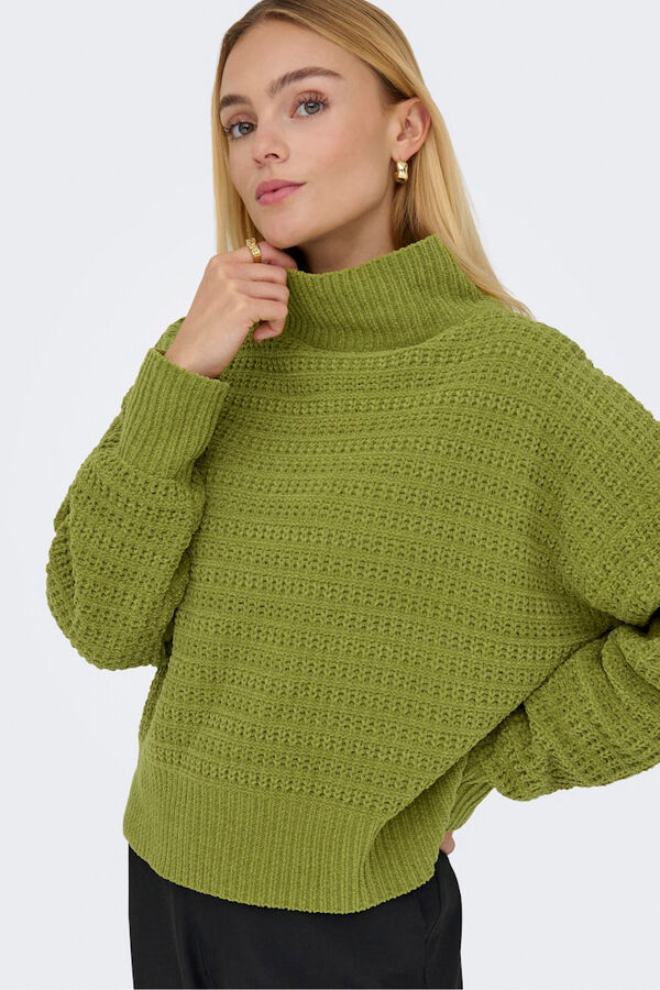 Only high neck pointelle jumper black