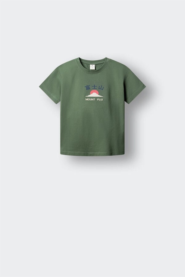 Springfield Kids Kids' short sleeve T-shirt with Mount Fuji text green
