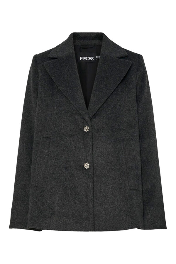 Pieces Sobretudo curto de tecido com bot&otilde;es de flores preto