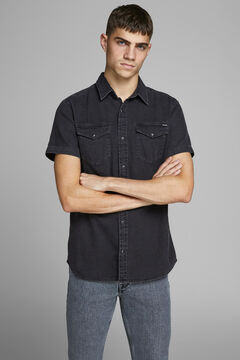 Springfield Short-sleeved denim shirt noir