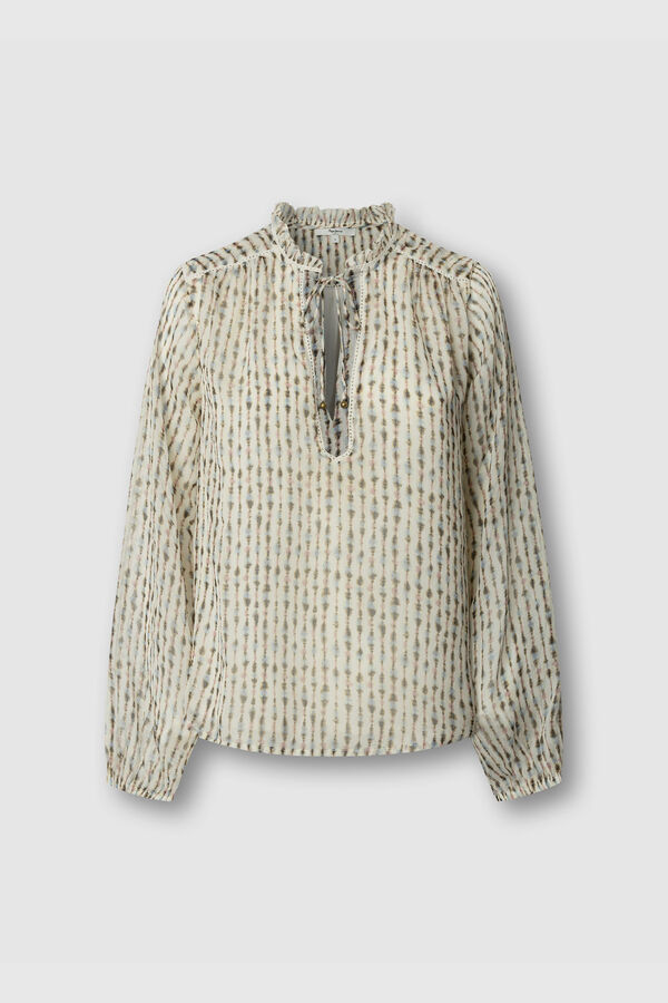 Pepe Jeans Blusa fluida con cintas y borlas estampado
