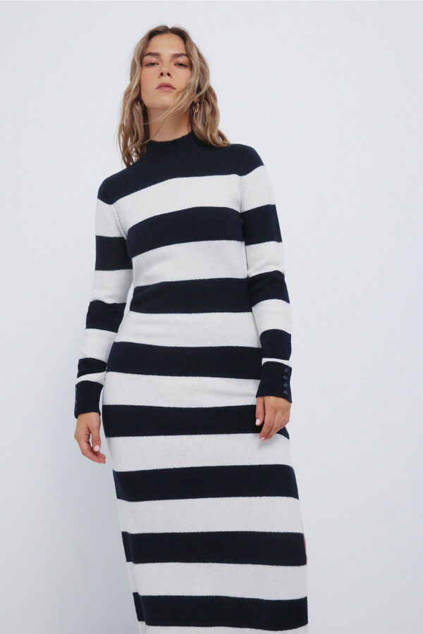 Springfield Kodak jersey-knit striped midi dress blue