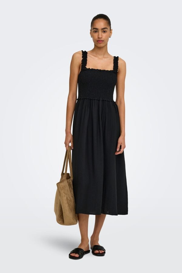 Only Vestido comprido em tecido favo de mel preto