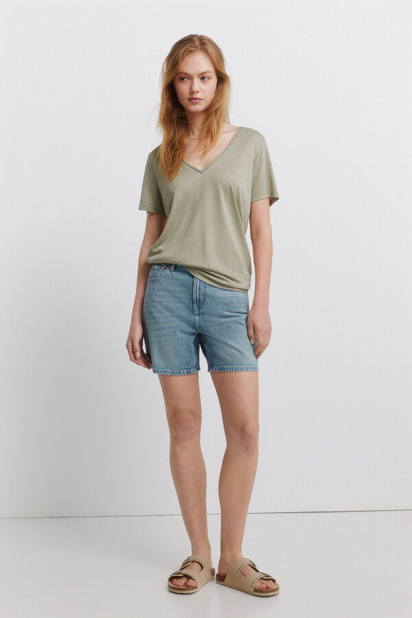 Springfield T-shirt &agrave; manches courtes col en V beige