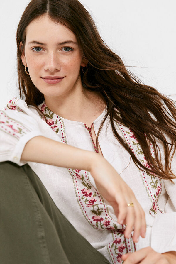 Springfield Ethnic Blouse with Embroidered Bordering  bež