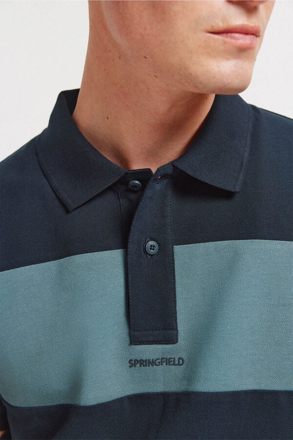 Springfield Colour block piqu&eacute; regular fit polo shirt blue