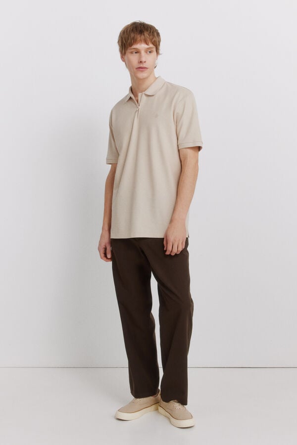 Springfield Piqu&eacute; zip regular fit polo shirt nude