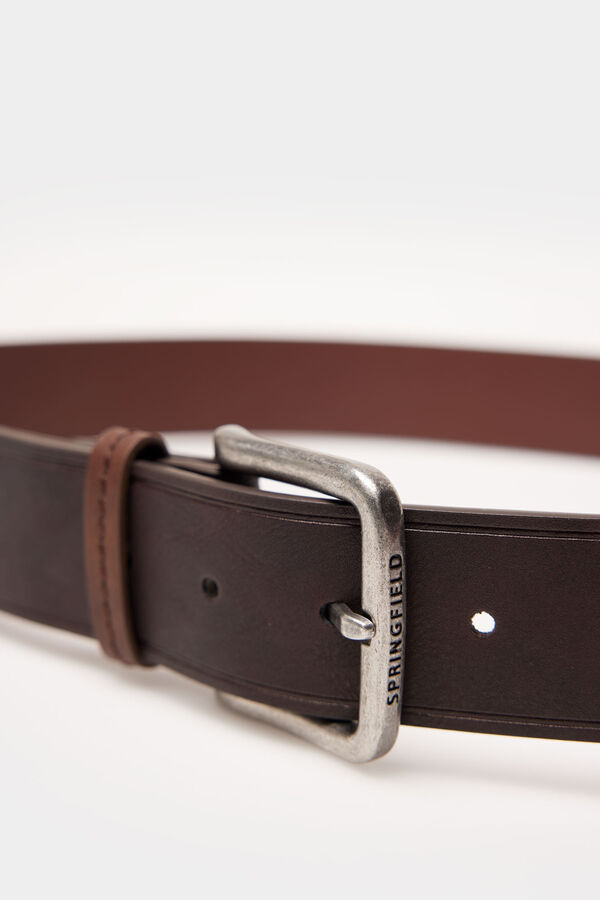 Springfield Cinturón básico efecto piel marrón oscuro