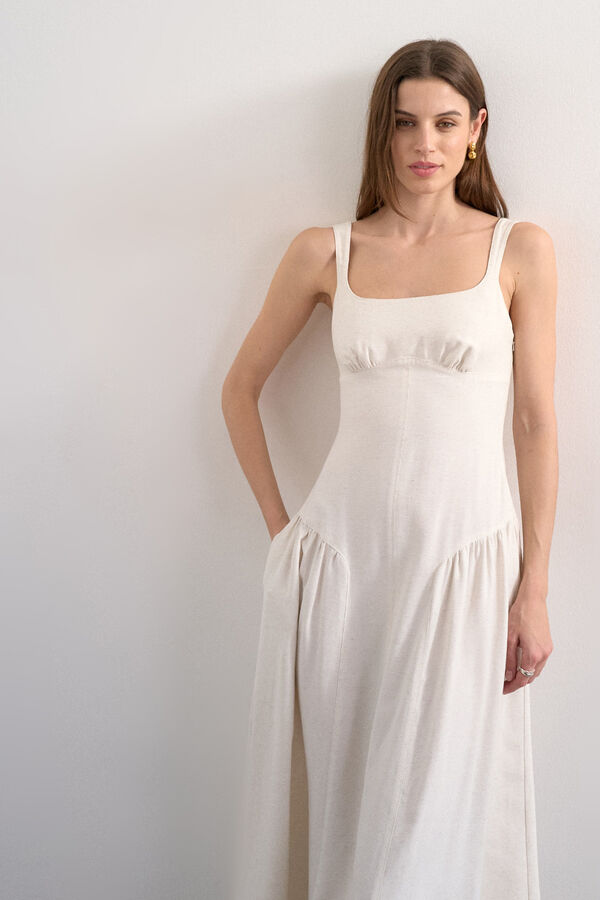 Topshop Long strap dress beige