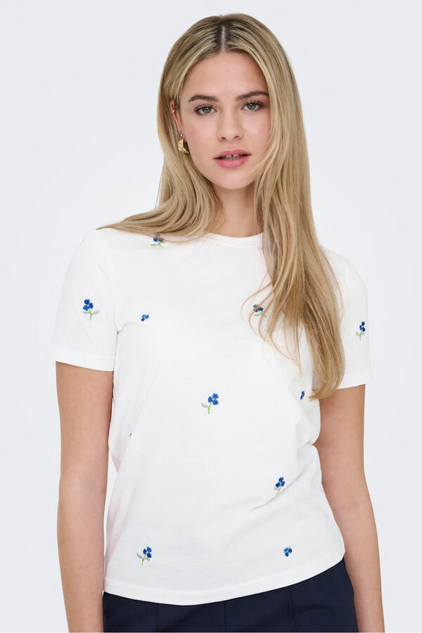 Only Short sleeve embroidered T-shirt white