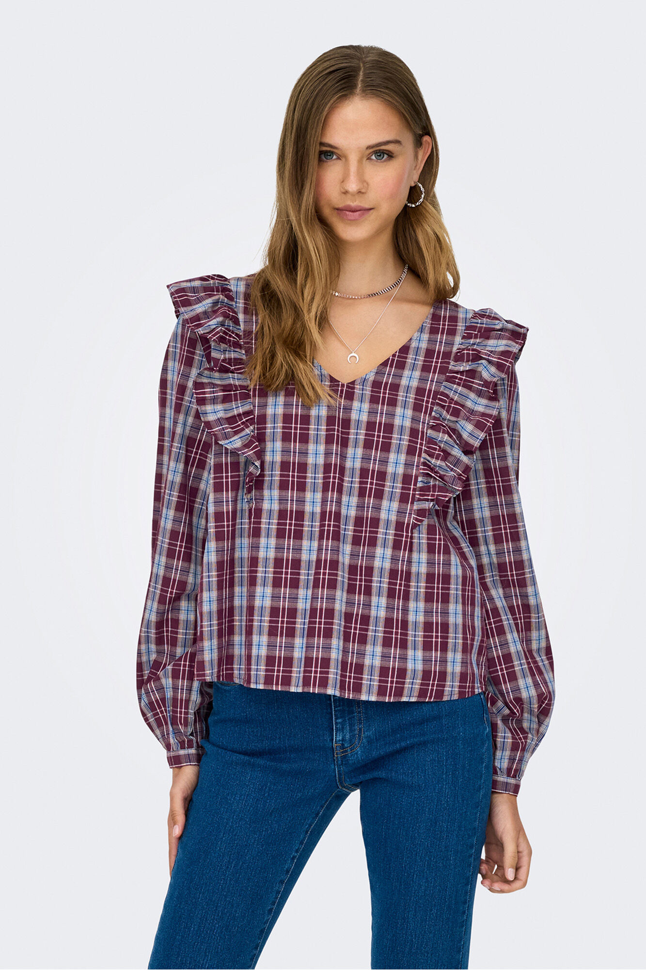 JDY Blusa de manga comprida com babados