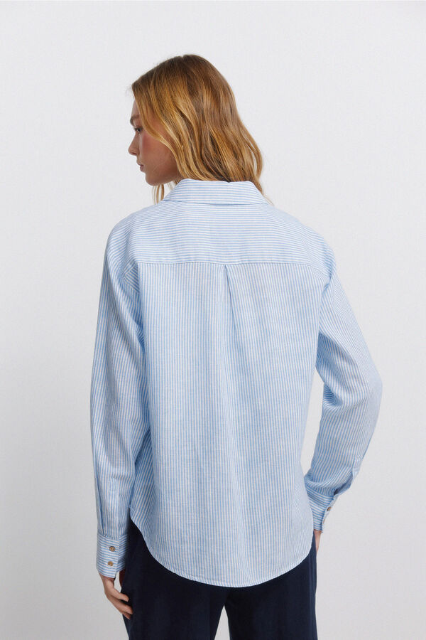 Springfield Linen V-neck shirt blue