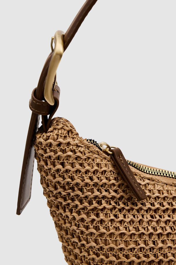 Inside Raffia shoulder bag nude