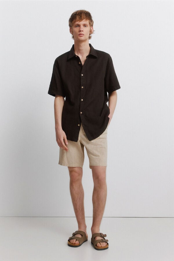 Springfield Bermuda en lin &agrave; rayures comfort slim fit gris