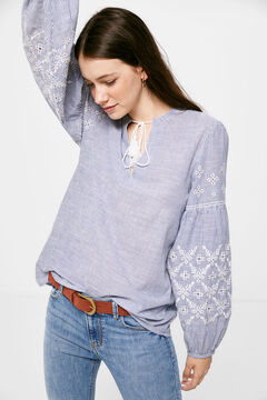 Springfield Striped Embroidery Blouse blue