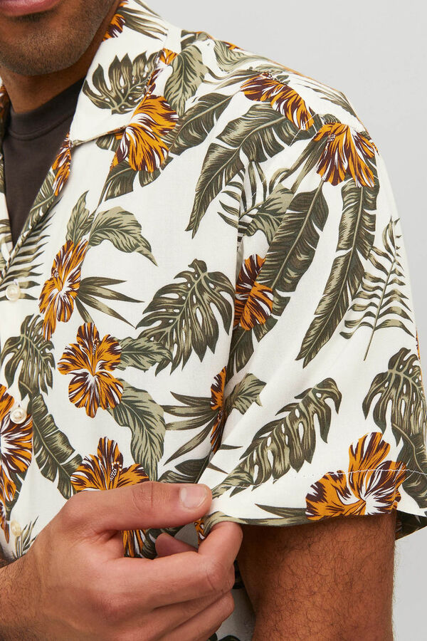 Springfield Floral print short-sleeved shirt  blanc