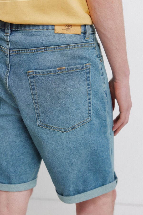 Springfield Overtinted basic slim fit denim Bermuda shorts blue