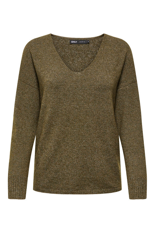 Only Jersey de cuello pico marr&oacute;n