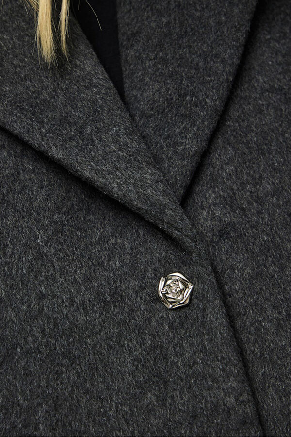 Pieces Sobretudo curto de tecido com bot&otilde;es de flores preto