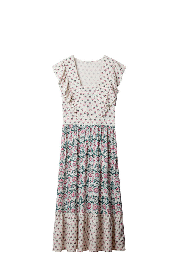 Springfield Vestido midi estampado com folhos branco