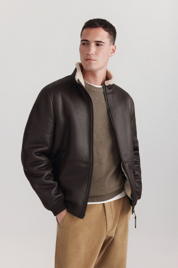 Springfield Faux suede double-faced jacket nude