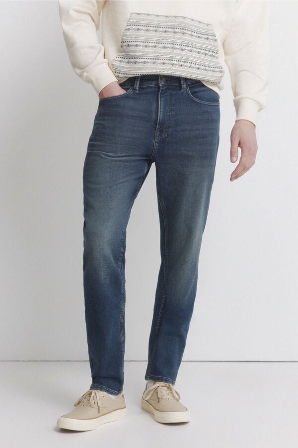 Springfield Knit denim overdyed slim fit jeans blue