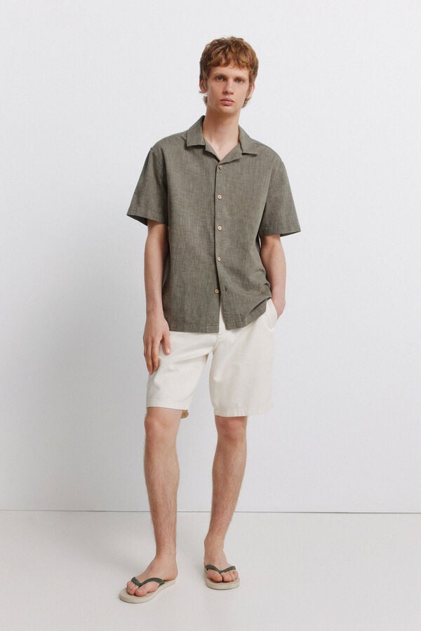 Springfield Linen-look short sleeve bowling shirt printed