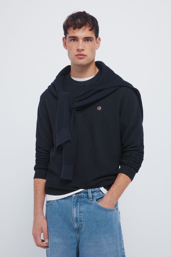 Springfield Structured round neck jumper blue