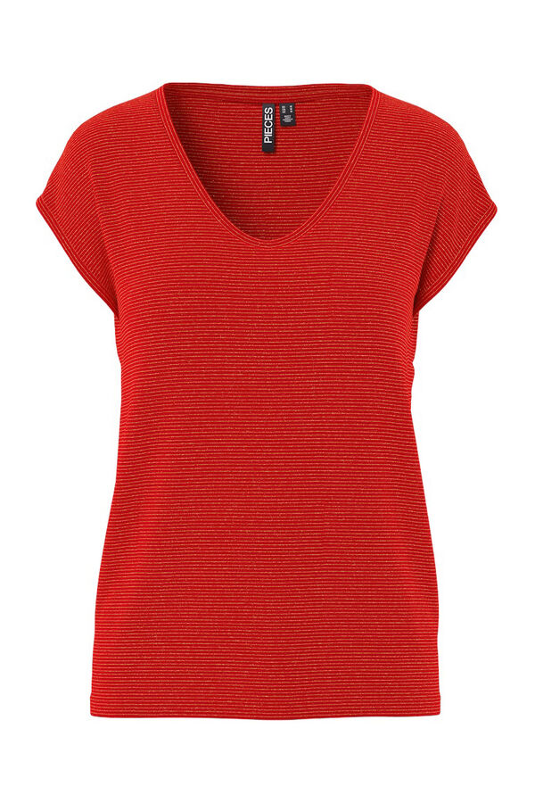 Pieces Lurex V T-shirt red
