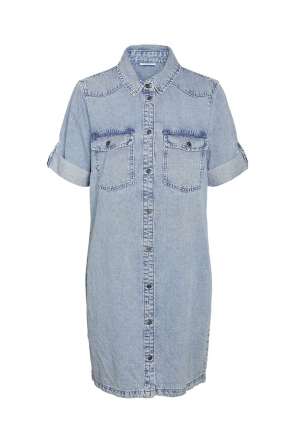 Noisy May Denim short sleeve collared front pocket dress blue