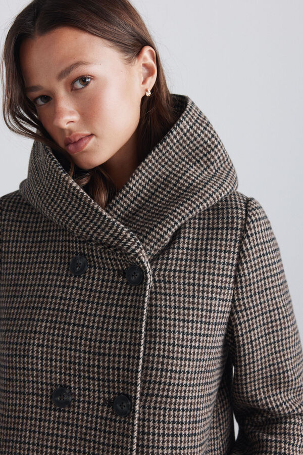 Springfield High neck hooded coat brown